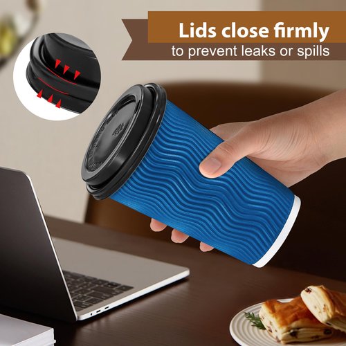 Lamosi 500 Pack Disposable Plastic Coffee Cup Lids for 10, 12, 16, 20, 24 oz Paper Coffee Cups- Hot & Cold To-Go Drinking Cup Lids - Black