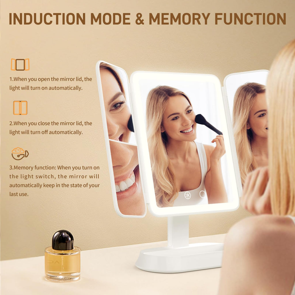 FRANO Makeup Mirror with Lights, Rechargeable Mirror with 3X/5X/10X Magnification, Portable Vanity Mirror with for Travel/Desk, Valentines Day Gifts for Her