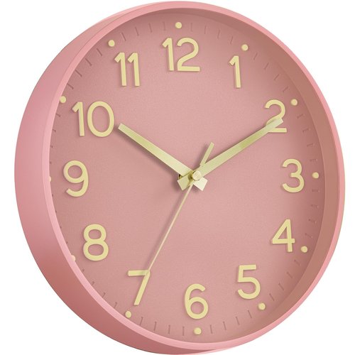 Roymnie Silent Wall Clocks Battery Operated 8 Inch-Modern Non Ticking Analog Clock Decorative for Kitchen Office Bathroom Bedroom(Pink Gold)