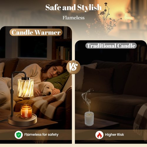 WarmEmbrace Candle Warmer Lamp with Adjustable Height& & Timer Dimmable Light, Gifts for Mom Women, House Warming Gifts New Home Bedroom Decor, Wax Melt Warmer for Jar Candles with 2 Bulbs/Black