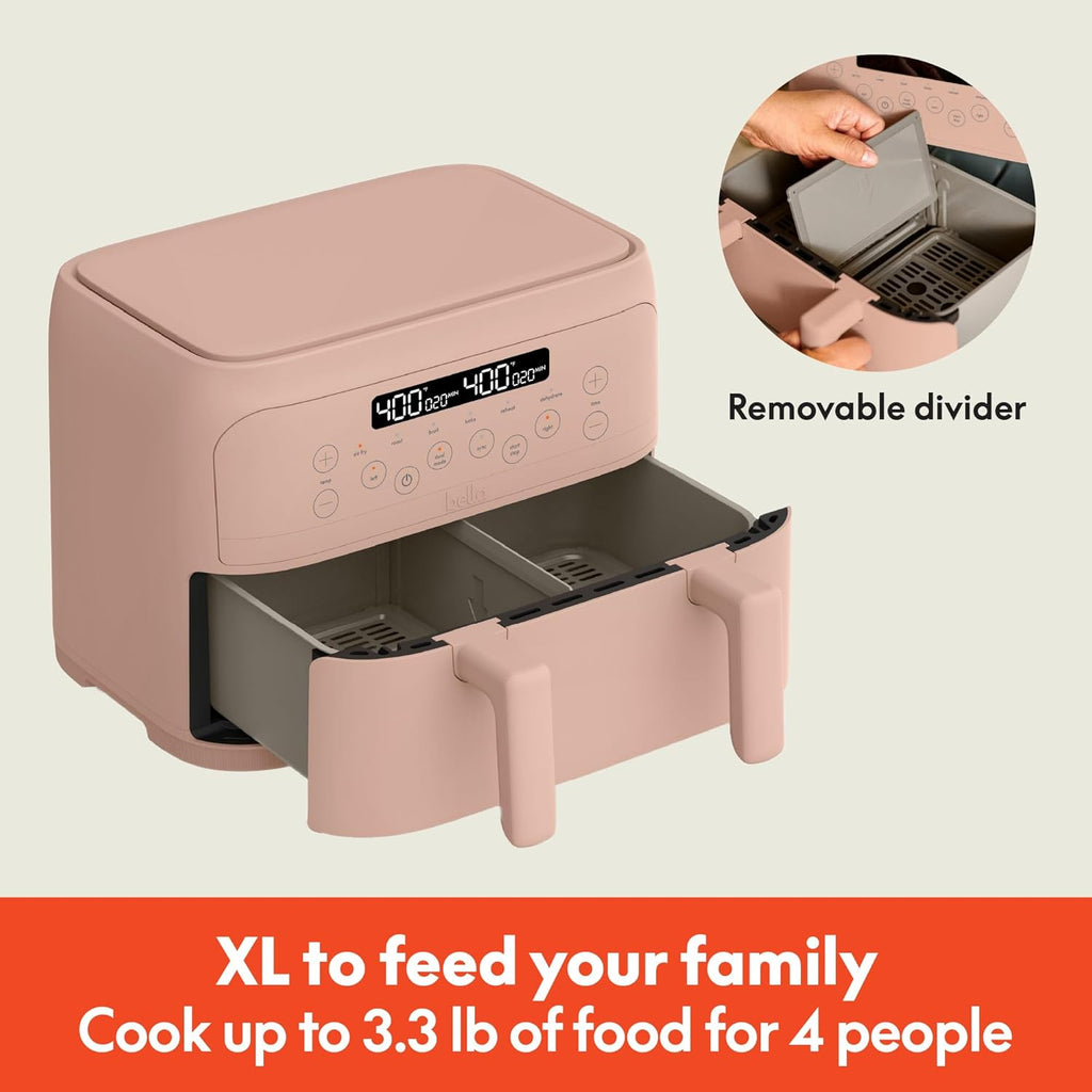 Bella 4 Qt TriZone Air Fryer - EverGood™ Ceramic Nonstick, Dual Basket Design | Digital Touchscreen, 1200W