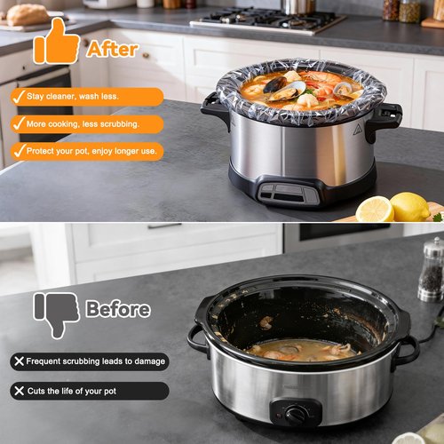 Vclpower Slow Cooker Liners 13”x21”, Large Size Disposable Cooking Bags, BPA-Free Pot Liners Fit 3–8 Quart slow cooker pot, Suitable for Oval & Round Slow Cooker, 20 Count