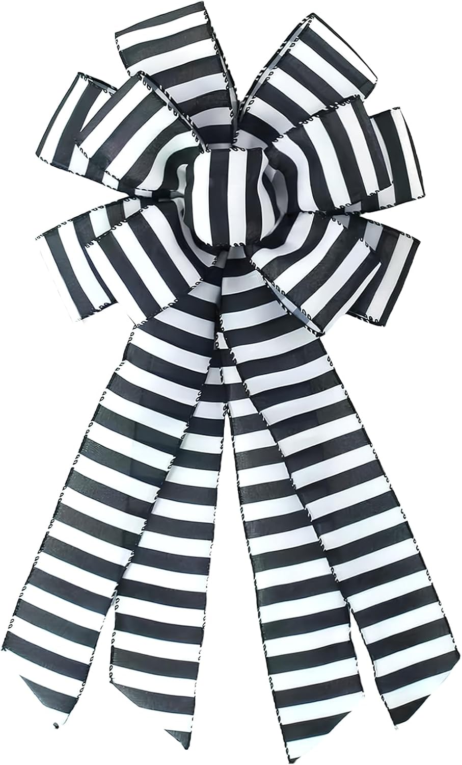 Regine Switzerland Large Black and White Stripe Wreath Bow - Rustic Burlap Design for Christmas & Weddings