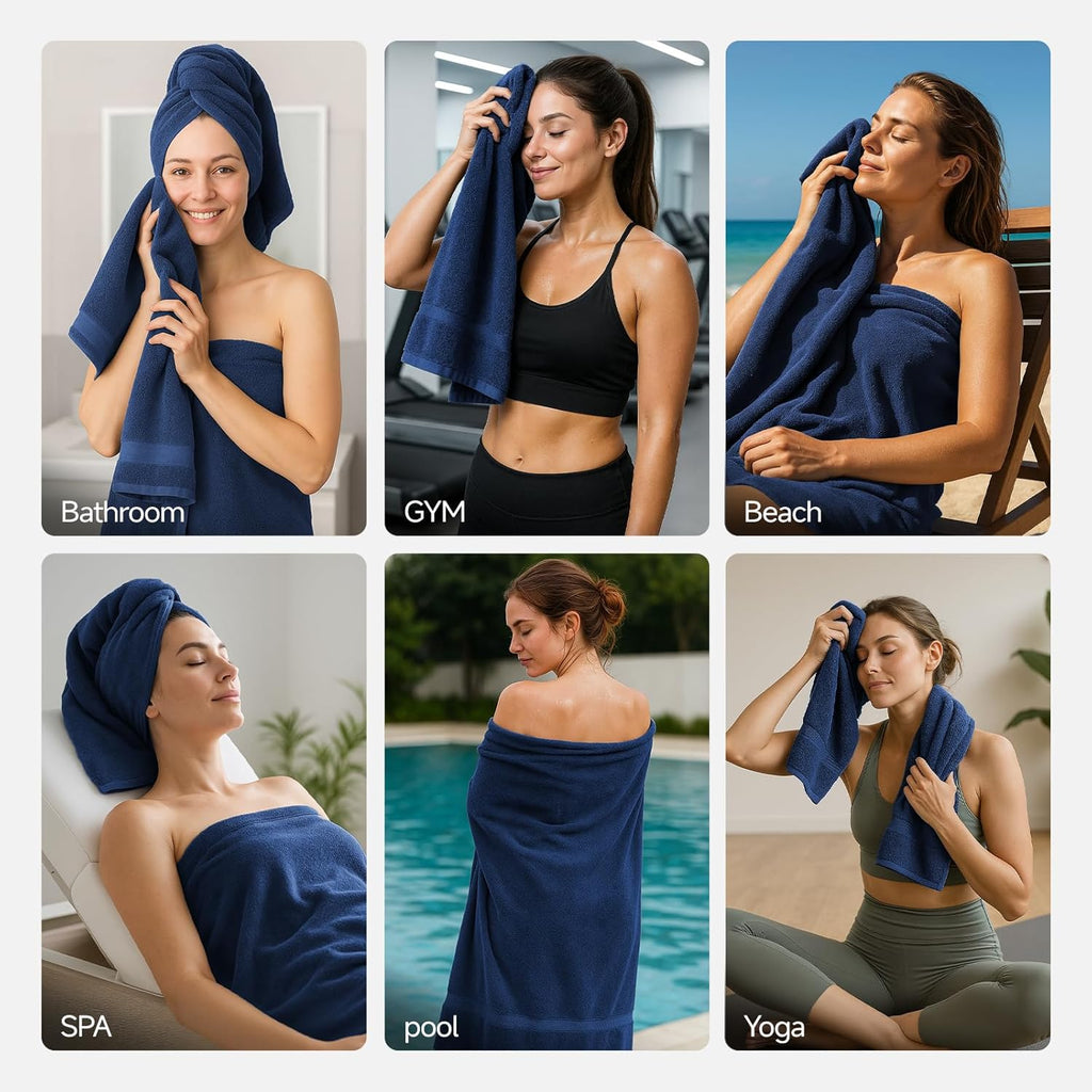 REDKISS Luxury Bath Towel Set - 8 Piece 100% Cotton Quick-Dry Towels for Spa & Gym | Blue