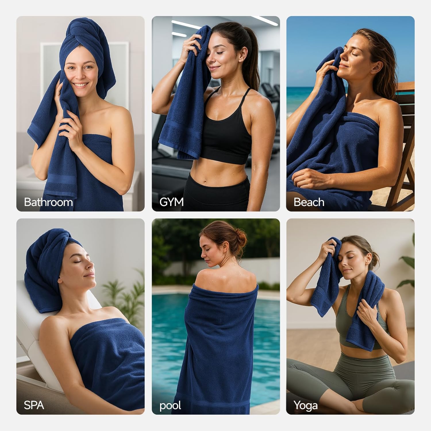 REDKISS Luxury Bath Towel Set - 8 Piece 100% Cotton Quick-Dry Towels for Spa & Gym | Blue