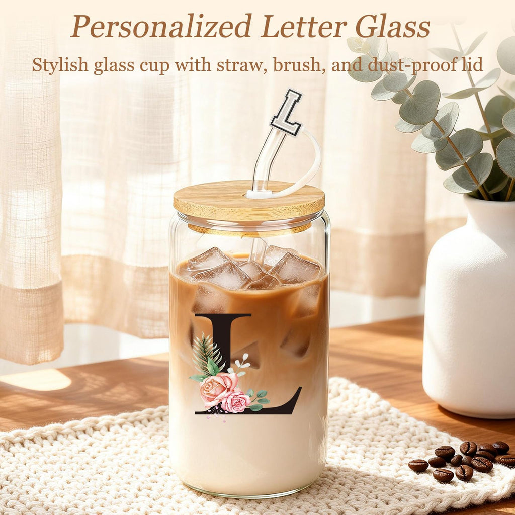 Birthday Gifts for Women, 10pcs Monogrammed Gifts for Women Initial Canvas Tote Bag, Makeup Bag, Glass Cup, Hair Clip, Candle Basket Birthday Personalized Gift for Her Woman Mom Wife Friend Teacher, L
