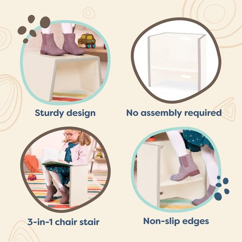B. toys – 3-in-1 Step Stool and Chair for Toddlers – Ivory White – Durable & Lightweight Design – Furniture for Preschoolers 2+ Years