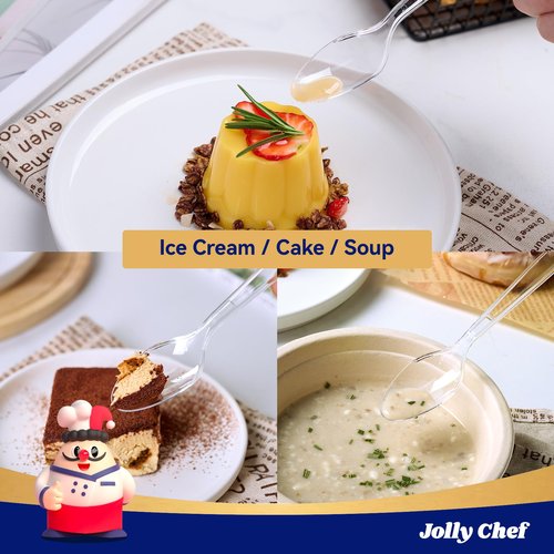 JOLLY CHEF 300 Count Clear Plastic Teaspoons Heavy Duty, 6.54" Heat Resistant Solid and Durable Plastic Teaspoons Disposable, Disposable Bulk Cutlery Suitable for Parties Supply Events Everyday Use