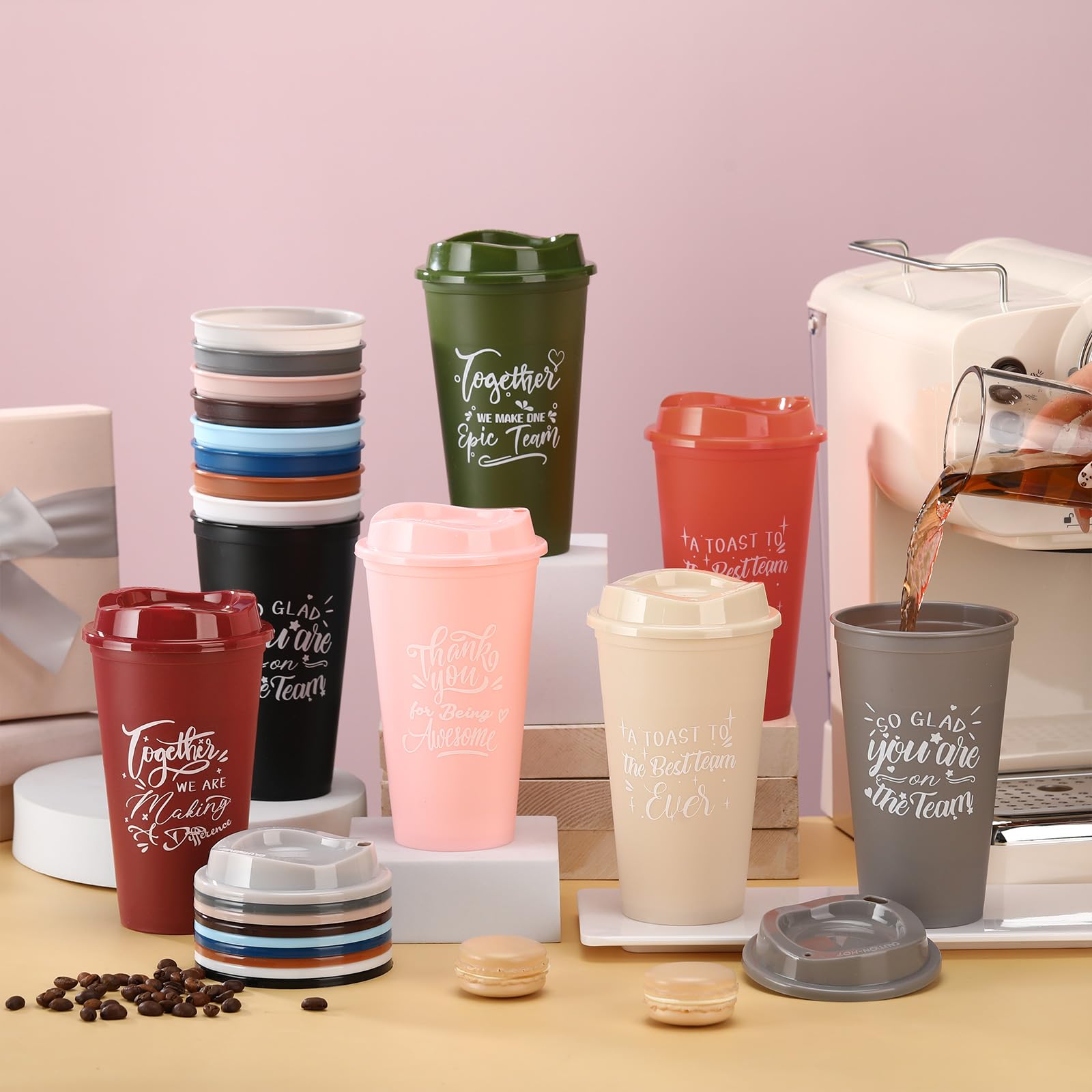 Pickmesh 60 Pcs Teacher Appreciation Gifts Bulk Administrative Professional 16 oz Plastic Tumbler for Mother's Day Appreciation Gifts Reusable Coffee Cups Teacher Employee Volunteer (Varicolored)