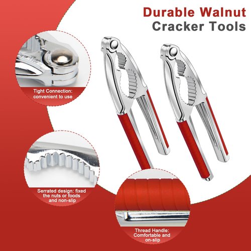 4 Pcs Walnut Cracker Tools, Windspeed Nut Crackers Three Opening Clips Nut Shell Openers Tools for Seafood Cracker, Lobster Crab Non-Slip Handle Shell Cracker with 2 Pcs Picks (red)