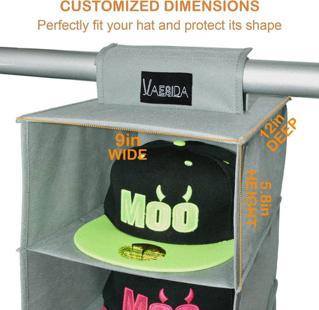 VAESIDA Hat Rack Organizer - 10 Shelf Hanging Storage for Baseball Caps, Gray
