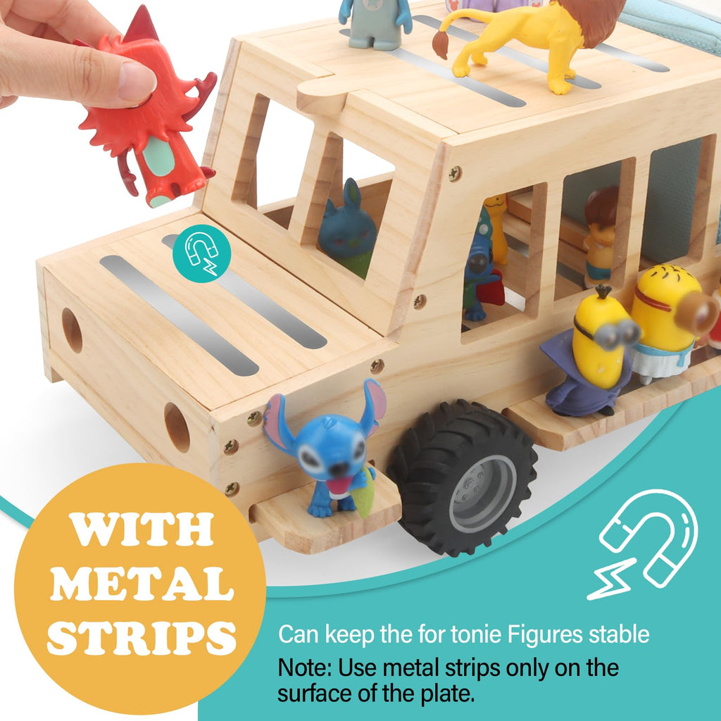 School Bus for Tonies Box 1/2 Organizer Shelf Storage, Wooden Bus Magnetic Storage Holder for Toniebox Player Tonies Figures Characters for Children, Display Collection 20~30 Tonie Box Characters