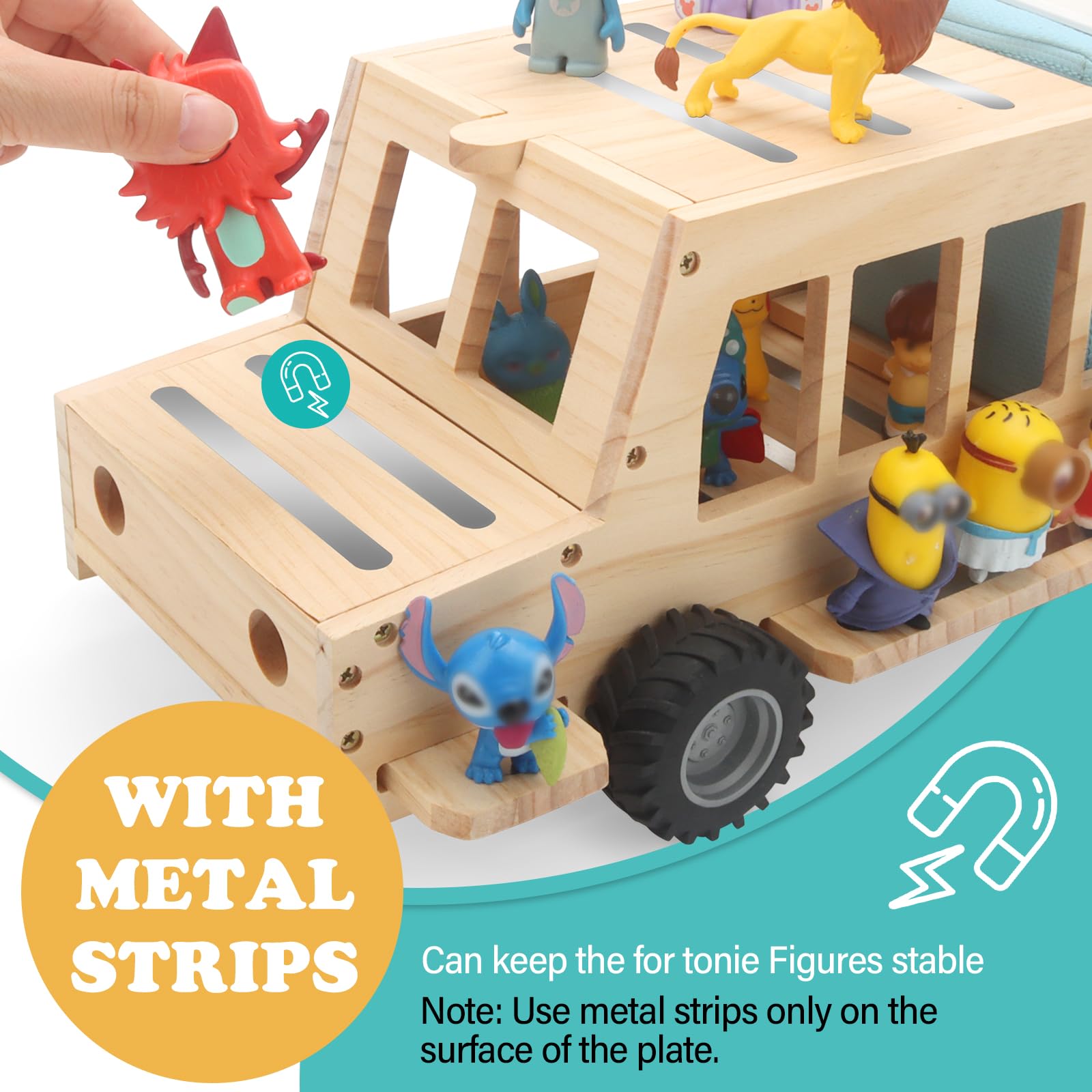 School Bus for Tonies Box 1/2 Organizer Shelf Storage, Wooden Bus Magnetic Storage Holder for Toniebox Player Tonies Figures Characters for Children, Display Collection 20~30 Tonie Box Characters