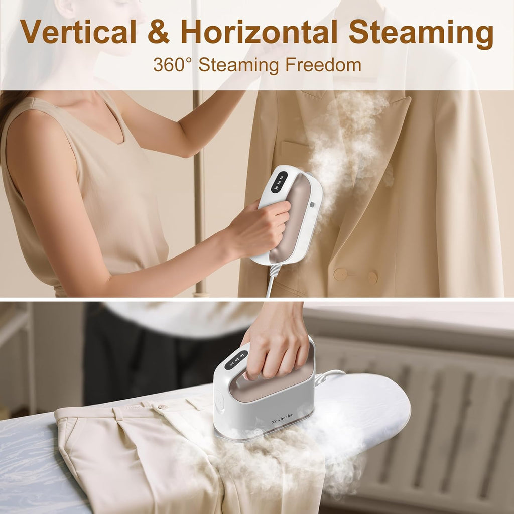 Newbealer Smart Steam Iron - Mini Heat Press with 1200W Turbocharged Power | 3 Steam Modes, Auto-Off, Gold Finish