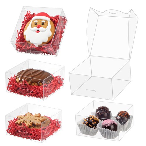 TEMLQPACK 100PCS Cookie Boxes 3¼"×3¼"×1½" Clear Mini Bakery Boxes for Donuts, Cookies, Macarons, Brownies, Soap & Chocolate Truffles