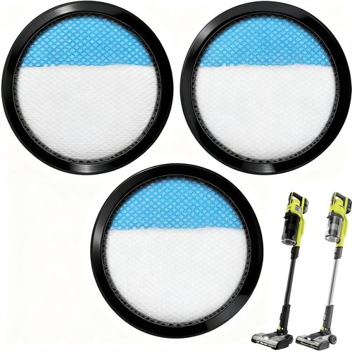 18V ONE + Washable Filter for Ryobi 18V Cordless Stick Vacuum PCL720, PBLSV716, PBLSV717 Replacement Parts, Compare to Part A32SV720N, 3 Pack