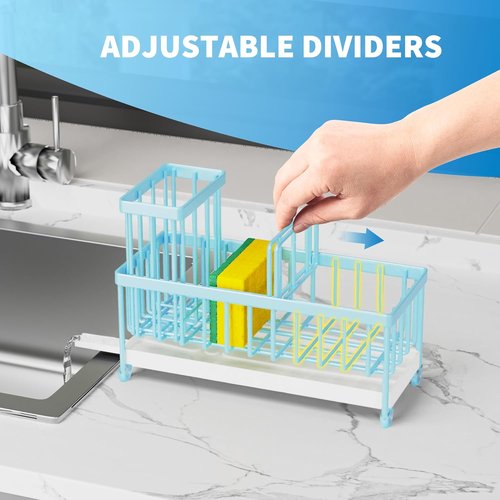 Cisily Kitchen Sink Caddy Organizer - Rustproof 304 Stainless Steel Sponge Holder | Blue, 9.25”