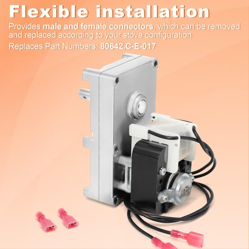 C-E-017 Auger Motor for Breckwell P23, P22, P24 P24I SP24I Blazer, P2000, P2000I, P2700, P4000, P23I, SP1000 Big E Pellet Stoves, 80642 Auger Feeder Gear Motor w/Hole Replacement Parts Clockwise,1 RPM