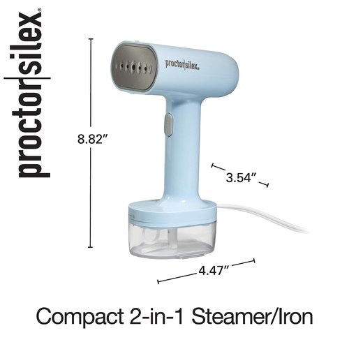 Proctor Silex Compact Travel Iron & Garment Steamer for Clothes, Ready in 45 Seconds for 7 Minutes of Continuous Use, Portable and Lightweight, Vacation Essentials, 1200 Watts, 120 ml Water Tank, Blue