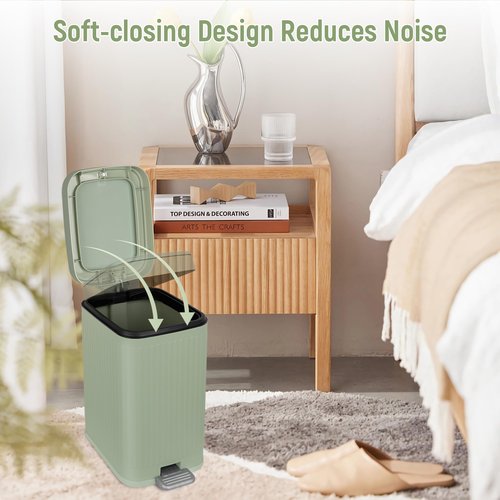 rejomiik Small Bathroom Trash Can with Lid 1.9 Gallon Step Trash Can Slim Garbage Can with Soft-Close Waste Bin for Bathroom, Bedroom, Office, Dorm, RV, Sage Green