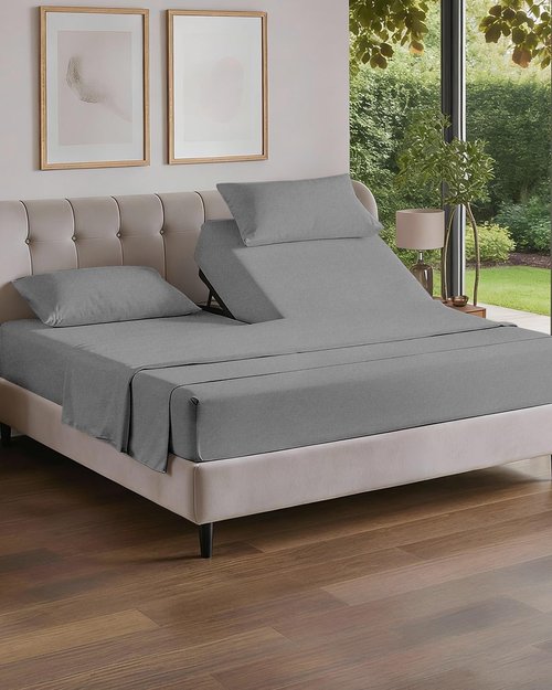 Flex Top Split Head King Sheet Set - Comfy, Breathable & Cooling Luxury Bedding - Deep Pocket, Soft Oeko-Tex in Heathered Grey