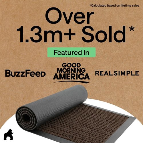 GORILLA GRIP Waterproof All-Season WeatherMAX Doormat - 34x58, Natural Rubber, Stain & Fade Resistant, Easy Clean Coffee Squares