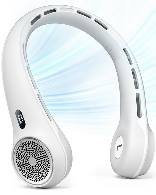 Hssio Neck Fan with 4000mAh Rechargeable Battery & LED Display, Portable Personal Cooler for Women/Men, 3-Speed Bladeless 360° Cooling Fans, Stylish Gift for Gym/Travel/Office, White