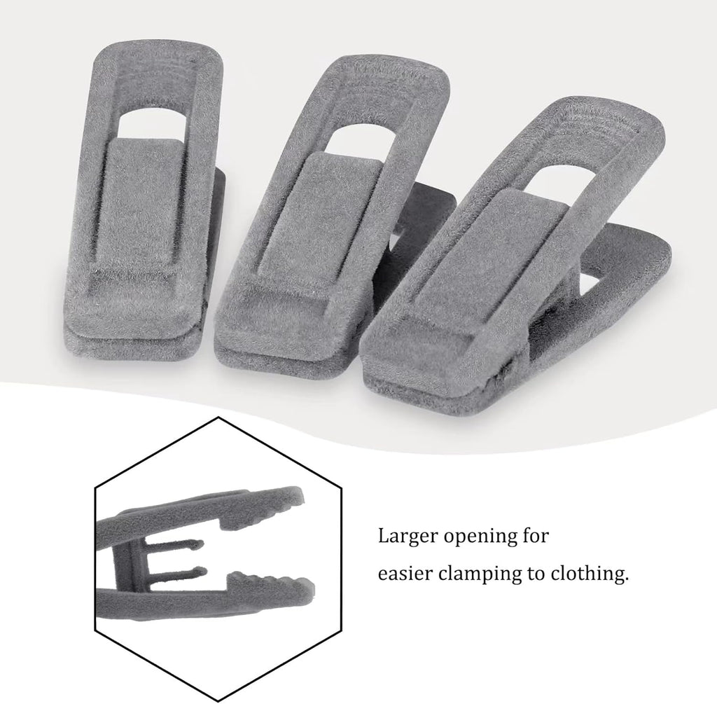 Tinfol Gray Velvet Hanger Clips - 24 Pack Non-Slip Flocked Clips for Pants & Skirts | Strong Finger Clips