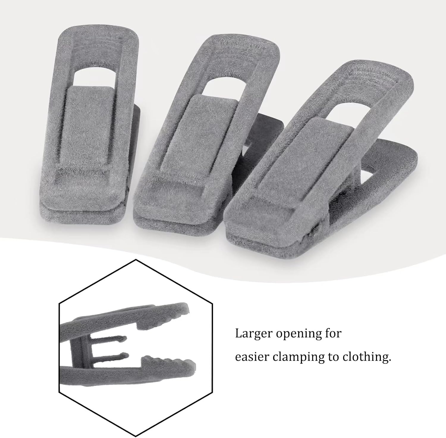 Tinfol Gray Velvet Hanger Clips - 24 Pack Non-Slip Flocked Clips for Pants & Skirts | Strong Finger Clips