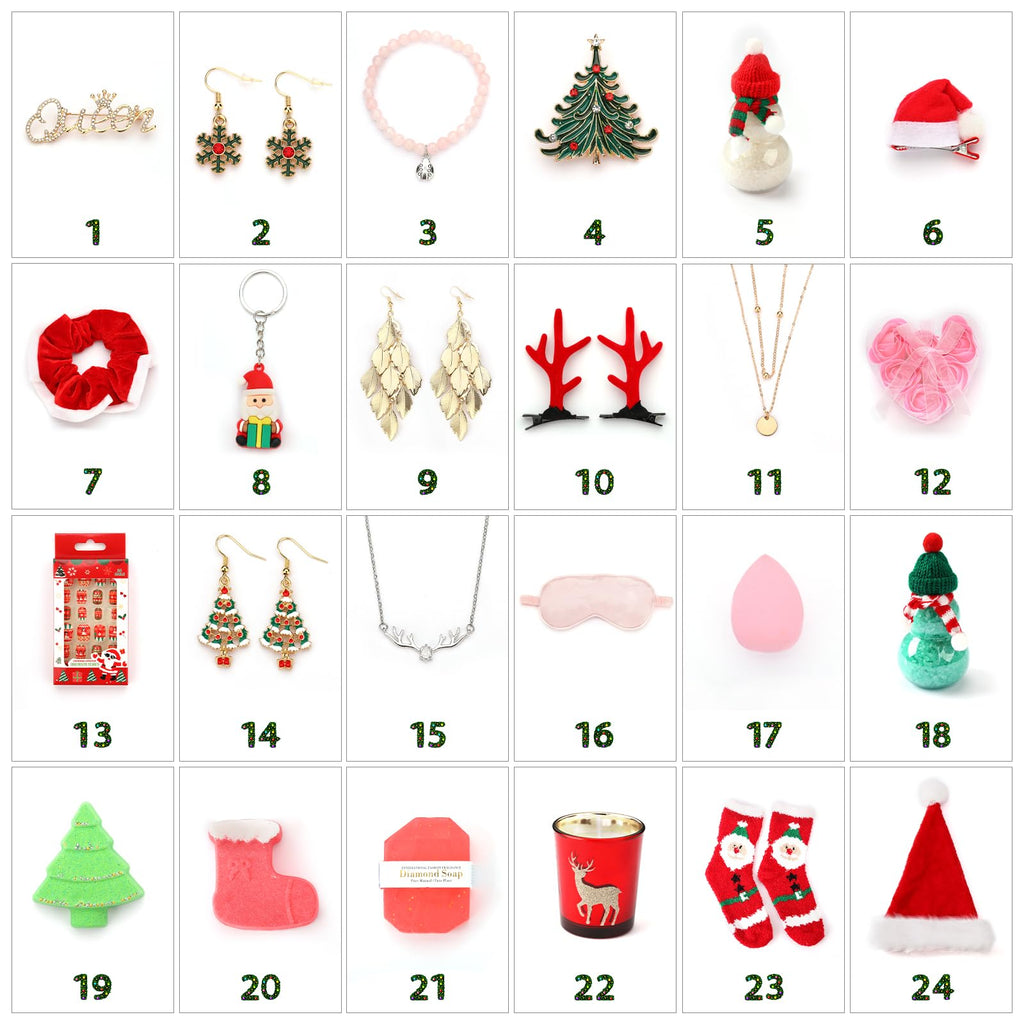 Christmas Gifts for Women, Christmas 24 Pieces Beauty Fashion and Jewelry Bath Sets for Adult, Mom, Sister, Girl. Advent Calendar 2025 for Adult Women, Surprise Gift Baskets for Wife, Sister, Girls