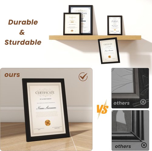 Black 8.5x11 Picture Frame Set of 2 | Shatter-Resistant Plexiglass | Tabletop & Wall Mount