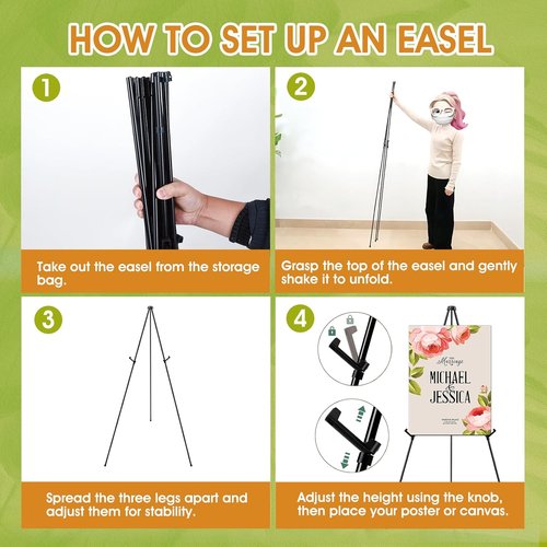 AROIC 63" Portable Metal Easel Stand - Adjustable Floor Easels for Signs & Art | 3 Pack with Storage Bags