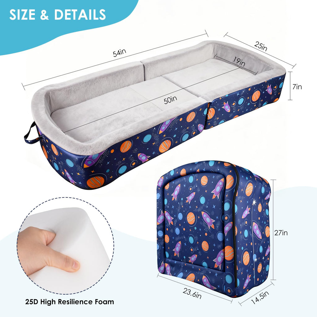 TDKDHoming Portable Toddler Travel Bed Foldable Toddler Bed with Washable Cover Toddler Floor Beds for Home,Travel & Camping, Soft Foam Kids Cots for Sleeping, for Kids Aged 18M+, No Assembly, Blue