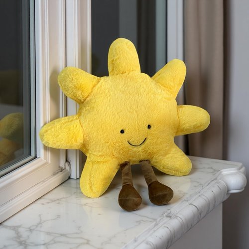 QTWLUPUP Cute Sun Plush Toy, Smiling Fun Filled Moon Pillow, Yellow Sunshine Stuffed Animal, Sunshine Animal Pillow Soft Plush Toy Room Decoration Gift for Kids (Sun-A)