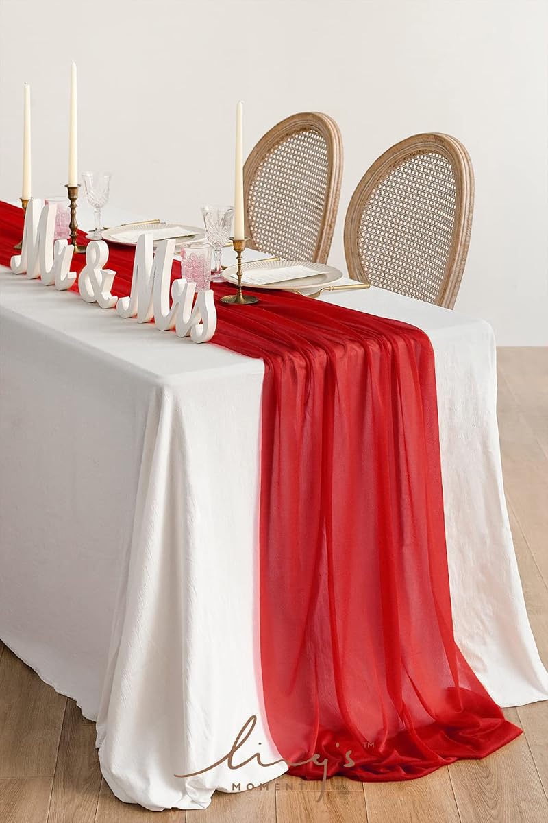 Ling's Moment 14ft Red Table Runner - Wedding Sheer Chiffon, 1pc
