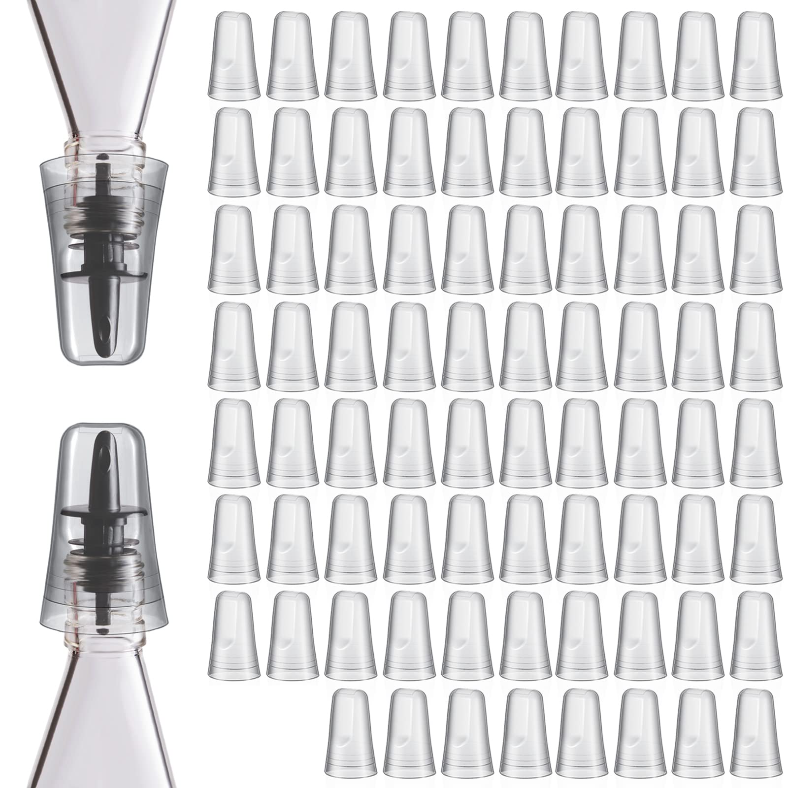 Chengu 80 Pieces Liquor Bottle Toppers for Liquor Pour Bottle Covers Universal Pour Dispenser Bar Dust Translucent Rubber Spout Covers for Home Kitchen Tools Supplies
