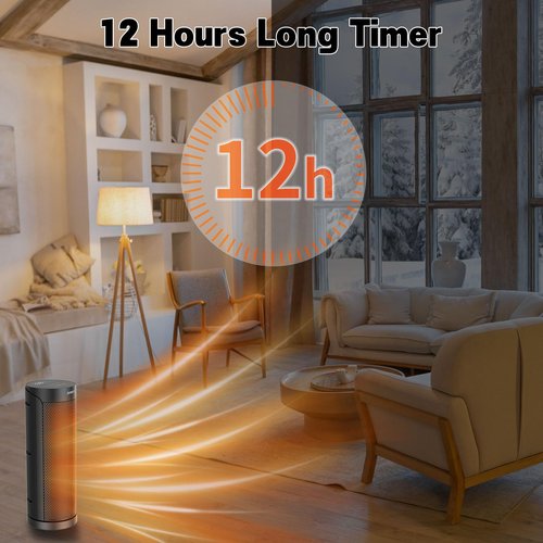 Portable Space Heater for Indoor Use with Remote - QOWETU 70° Oscillating Electric Heater, 17 Inchs, 12H Timer, 1500W Quiet PTC Ceramic Heating with Thermostat, Fast Safety Heat for Home, Bedroom