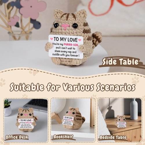 Gifts for Him Her Boyfriend Girlfriend Wife Husband Anniversary Wedding Gifts for Women Men Romantic Valentines Day Birthday I Love You Gift for Couples Funny Handmade Crochet Cat Doll Decor