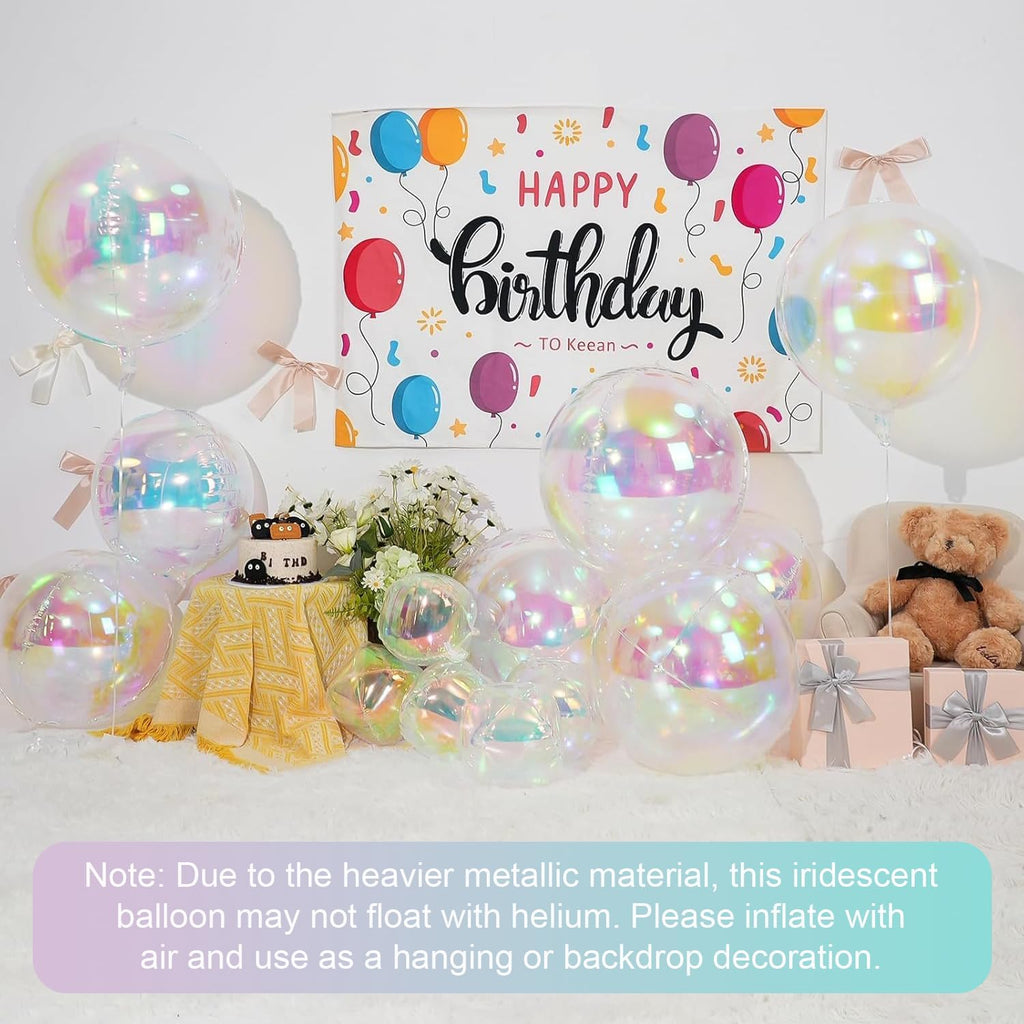 Skiennix Iridescent Round Foil Balloons - Holographic 4D Clear Balloons for Birthday & Wedding Decor | 12 Pcs Set