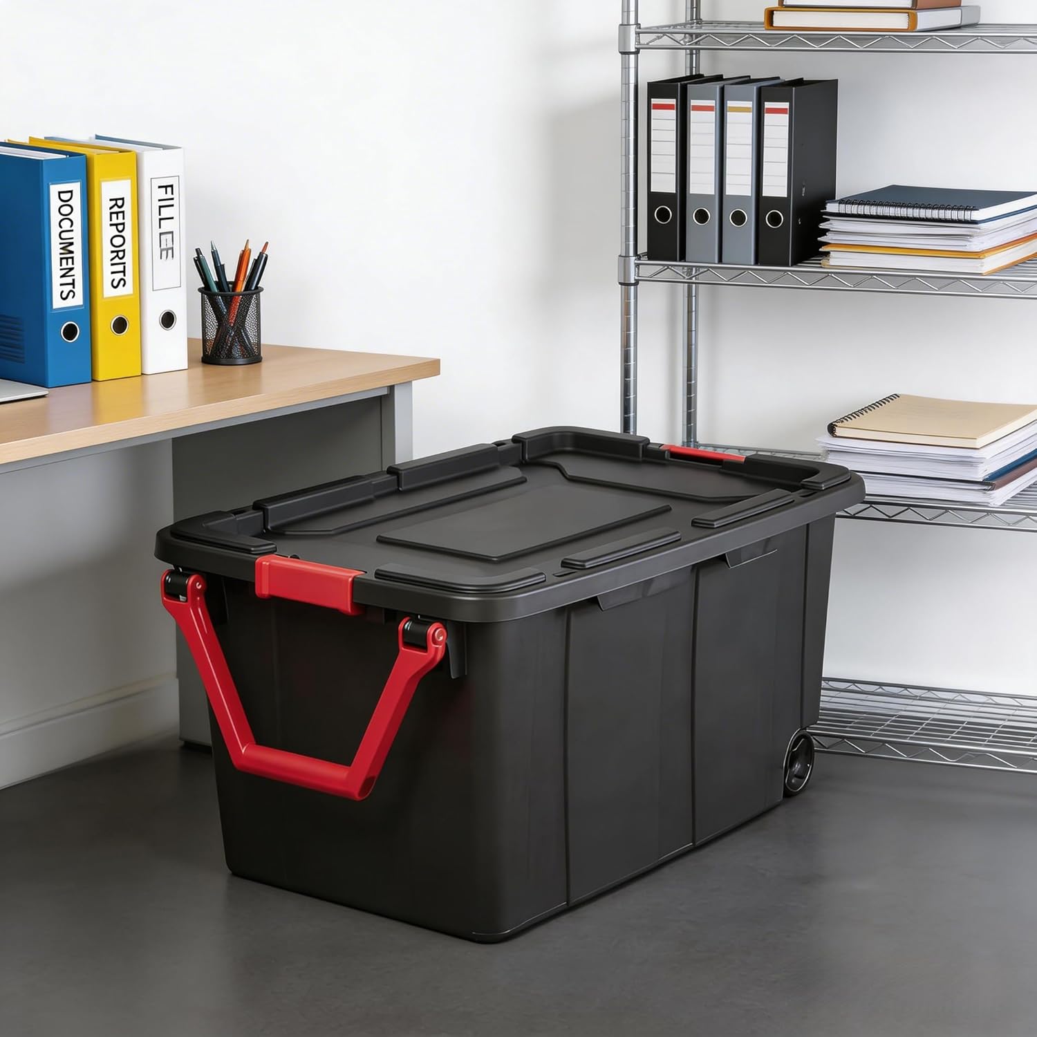 Skiennix 40-Gallon Wheeled Storage Boxes - Durable Plastic with Handles | Black, 2-Pack
