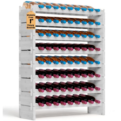 NutriChef 72 Bottle Wine Rack Stackable Bamboo Freestanding, 8-Tier Modular Shelf, Sturdy Wobble Free, Upgraded 2026 Design, Easy No-Tool Assembly for Kitchen, Cellar or Bar 33.5" x 10" x 41" (White)