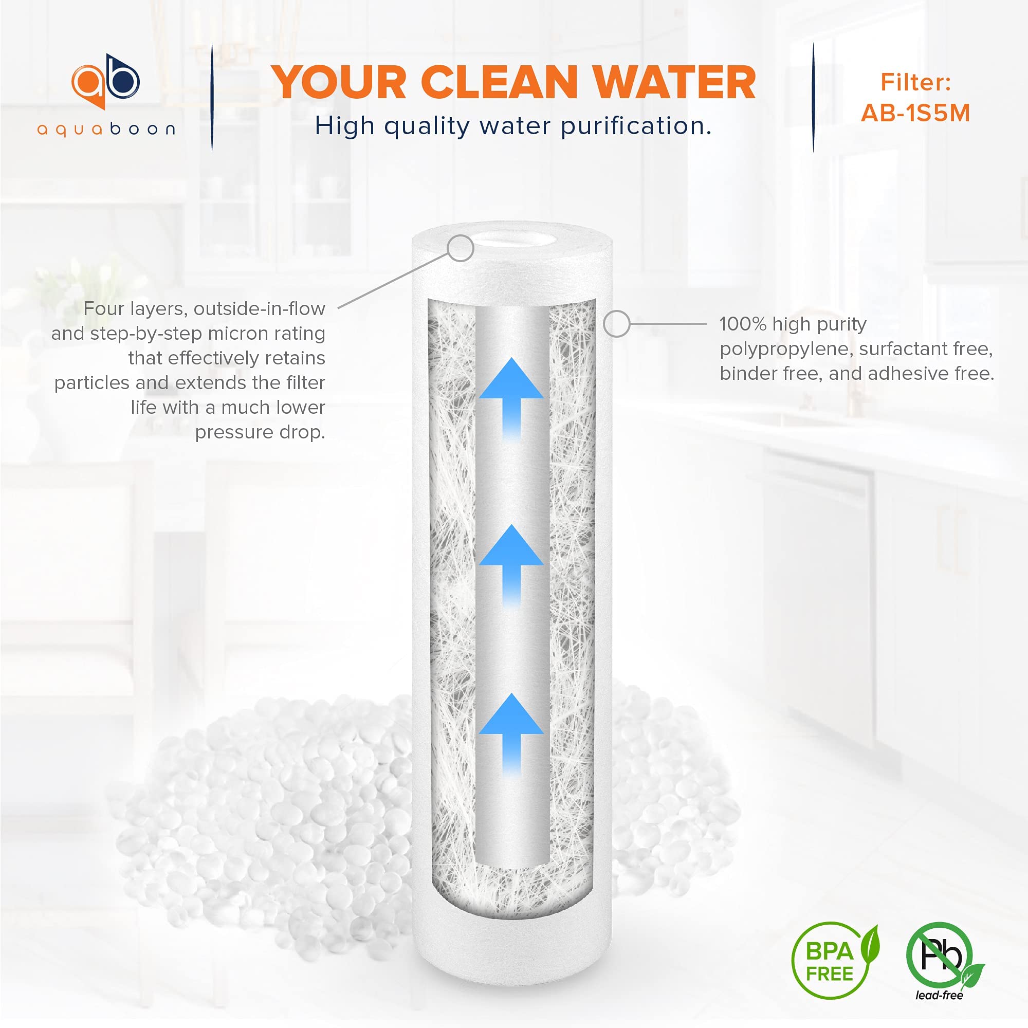 Aquaboon 5 Micron 10 x 2.5 House Water Filters Cartridges, Set of 12 | Sediment & Carbon Filter Replacements Compatible with WHKF-WHWC, P5, WHKF-GD05