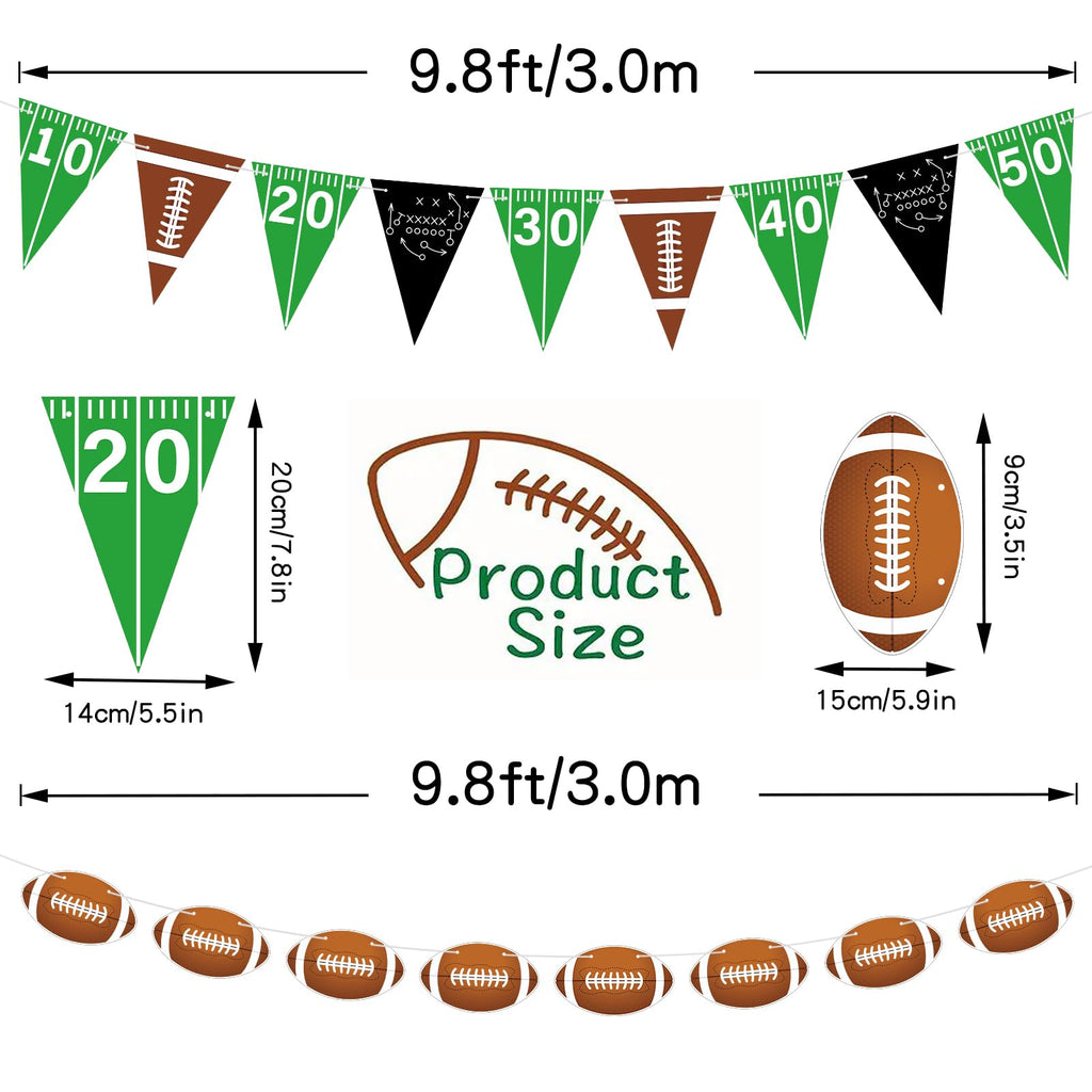 4pcs Football Party Decorations Pre-Strung Football Hanging Garland Triangle Flags Banner for Sports Themed Baby Shower Birthday Party Decorations