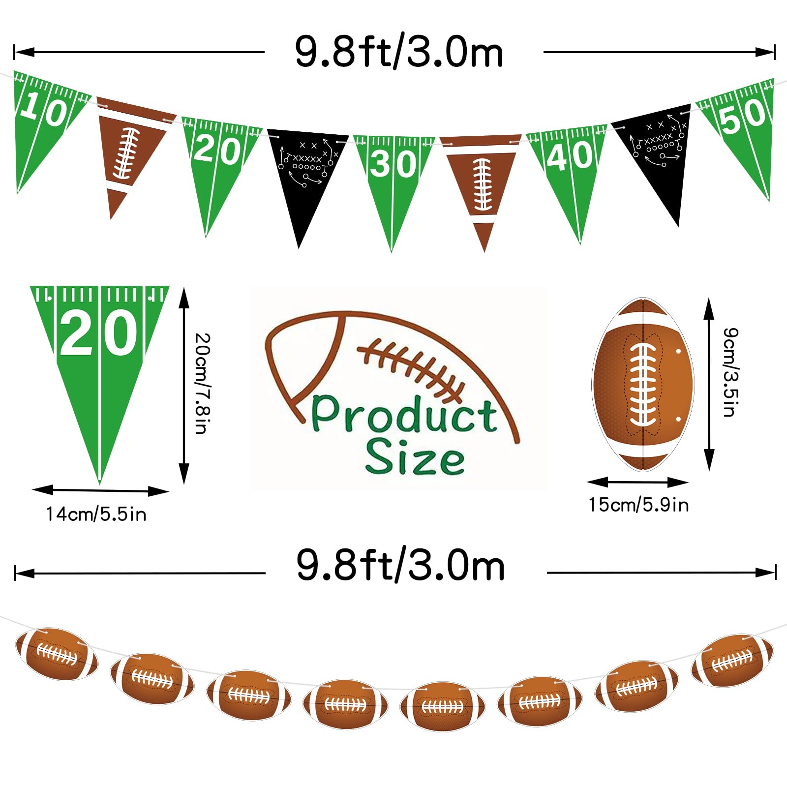 4pcs Football Party Decorations Pre-Strung Football Hanging Garland Triangle Flags Banner for Sports Themed Baby Shower Birthday Party Decorations