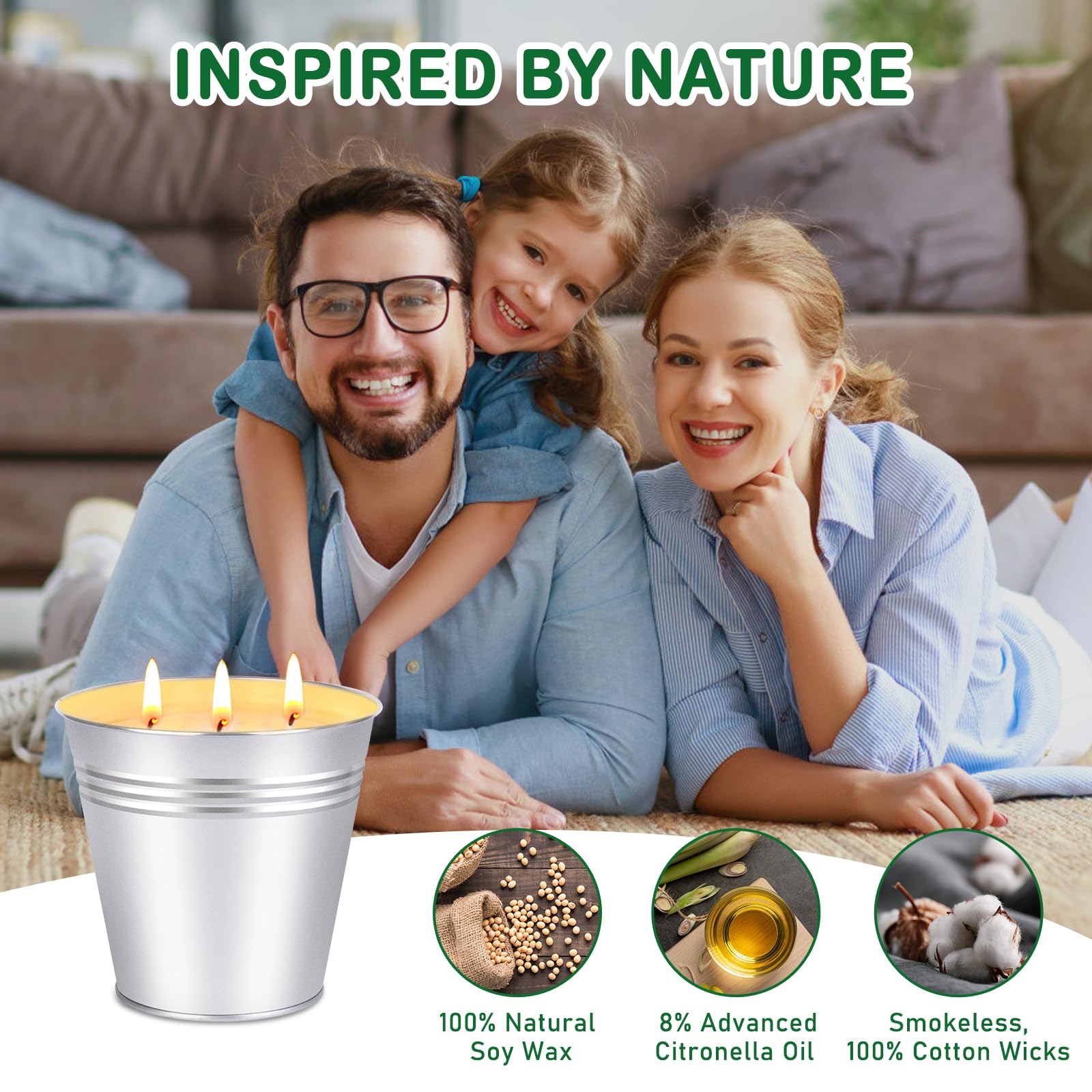 Citronella Candles Outdoor - Large 34oz Citronella Candle for Patio up to 200 Hours Burning, 3-Wick Summer Outdoor Candles Bulk for Home,2pcs Soy Wax Candle for Garden Camping Party Yard Balcony