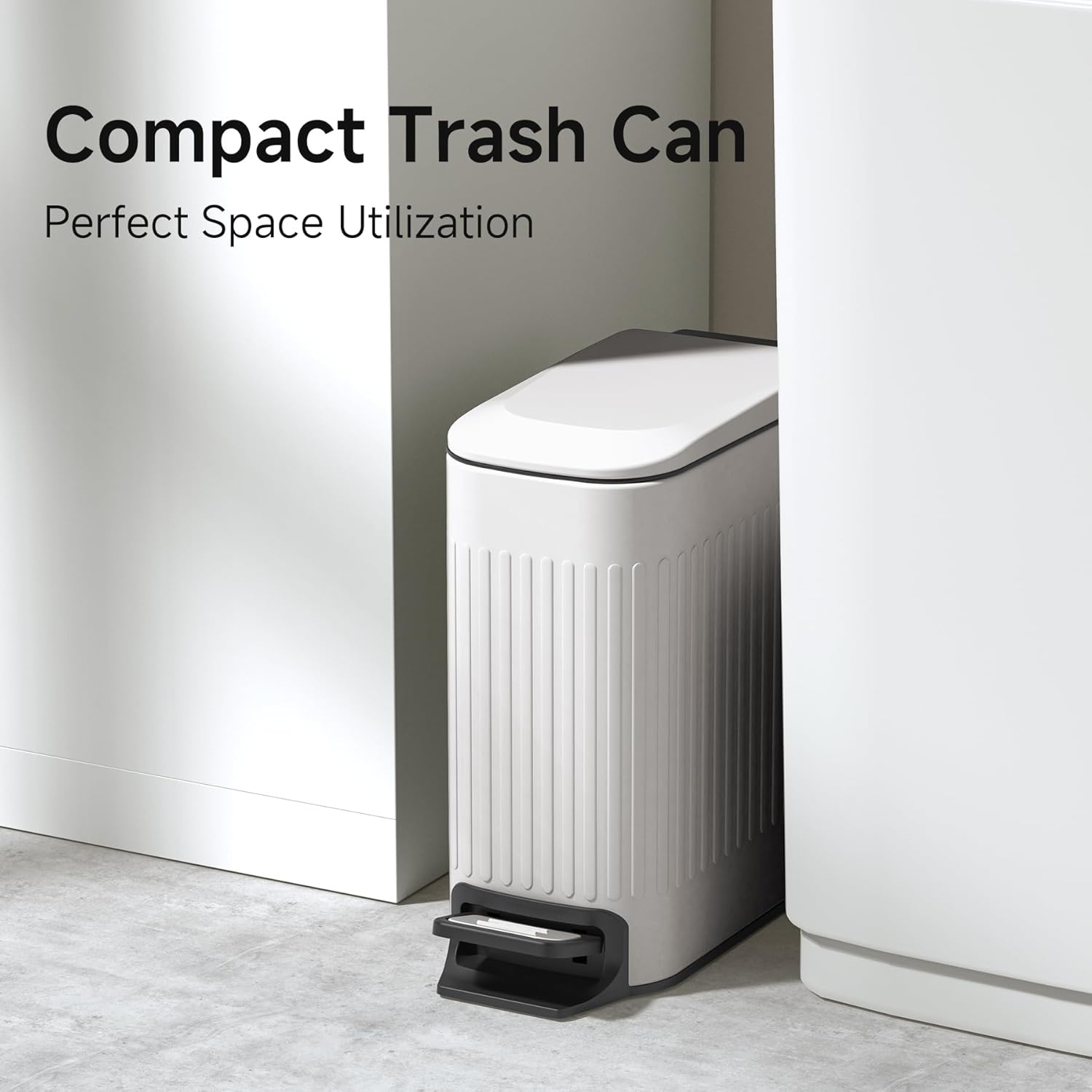 TIPGO Slim Bathroom Trash Can - Soft Close Lid & Step Pedal, 6L Stainless Steel Bin | White