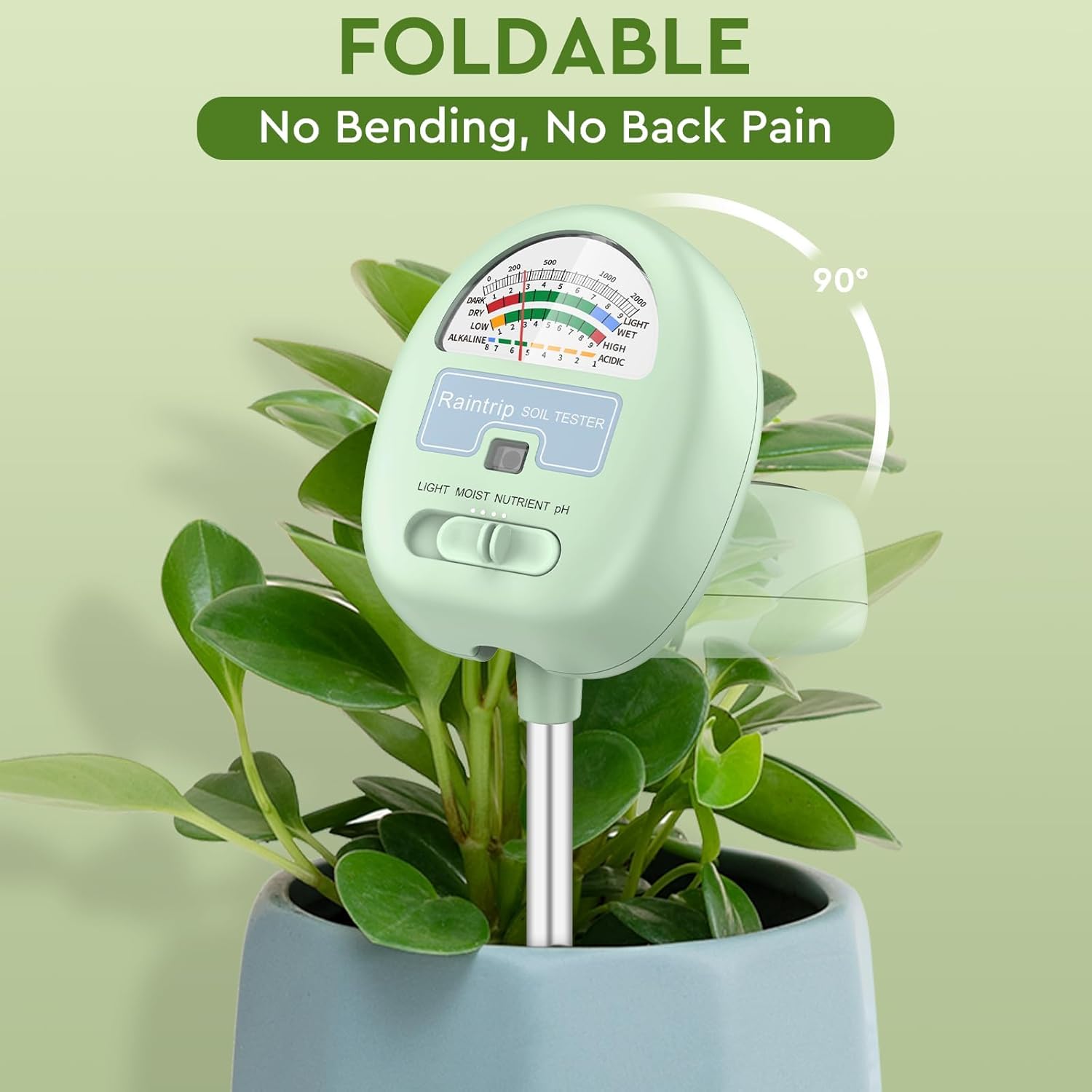 Soil Moisture Meter - 4-in-1 Soil pH Tester for Moisture, Light, Nutrients | Ideal for Garden & Lawn