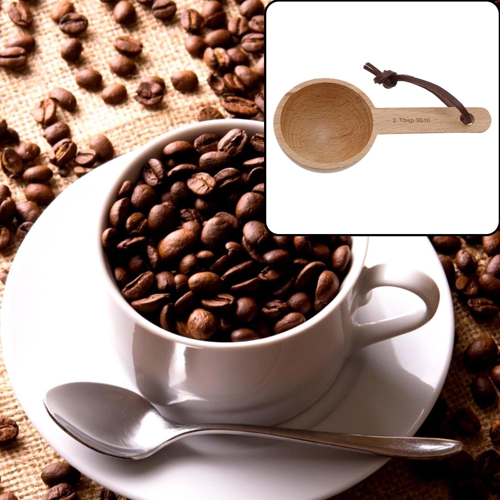 Mewutal 30ml Wood Measuring Spoon and Scoop Wooden Tablespoon 30ml Measuring Scoop 2 TBSP Retro Coffee Spoons for Dry Ingredients Ground Tea Spice (Wood Color, 2TBSP)