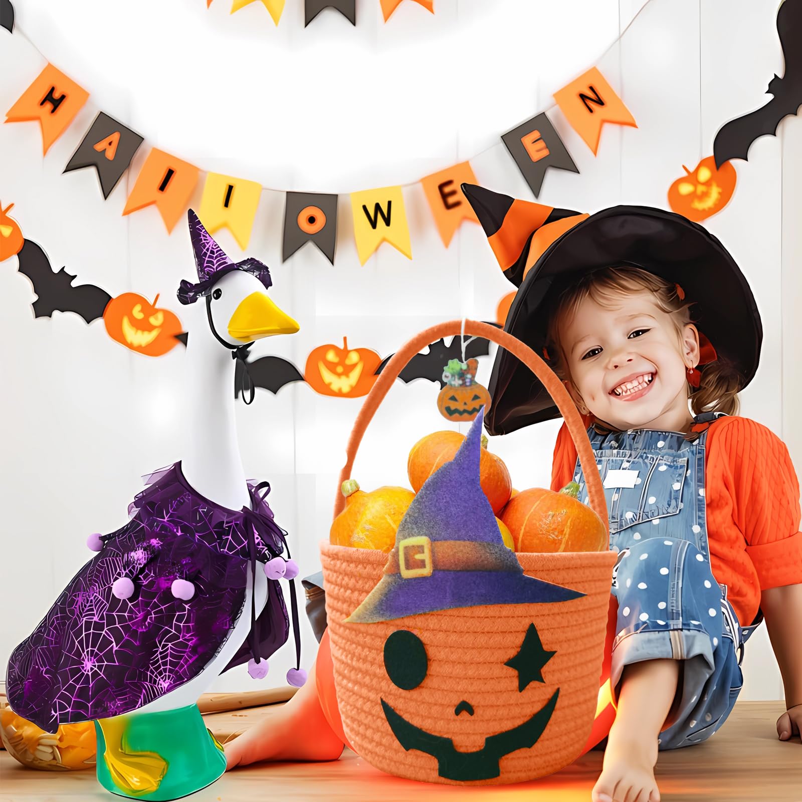 Halloween Pumpkin Basket for Kids, Woven Rope Candy Basket, Halloween Decorations, Small Woven Rope Basket bins, Orange