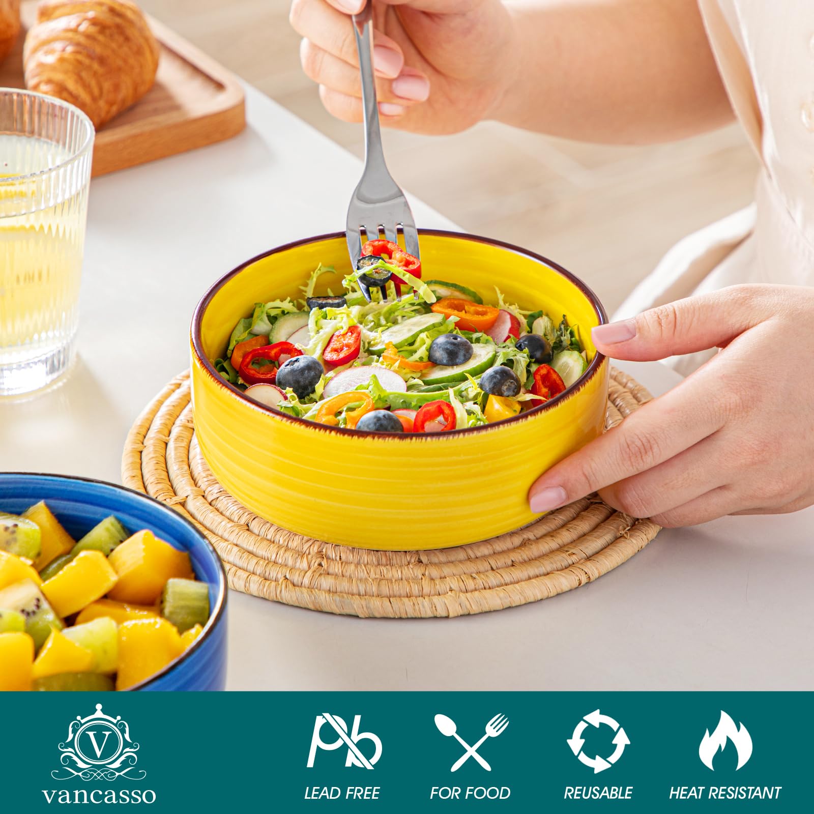 vancasso Bonita Cereal Bowls Set of 6, 24 OZ Ceramic Bowls for Kitchen, Dishwasher & Microwave Safe Bowls for Soup, Cereal, Dessert, Fruit, Warm Colored Bowl Set